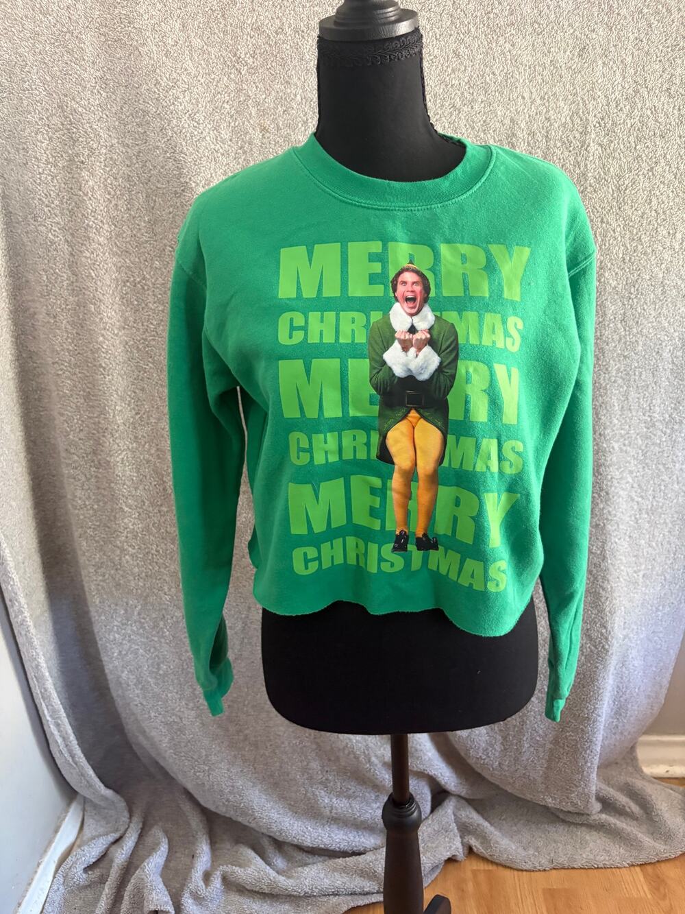 Buddy the Elf Cropped Sweatshirt M Christmas Movie Holiday Green